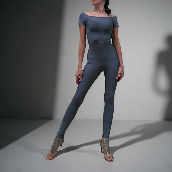 Lovers + Friends Pants - Gray Shiny Jumpsuit